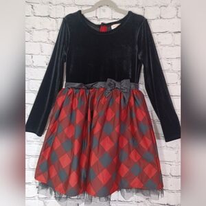 Cat & Jack Girls Dress Black Velvet Red Plaid Black Petticoat (7/8)